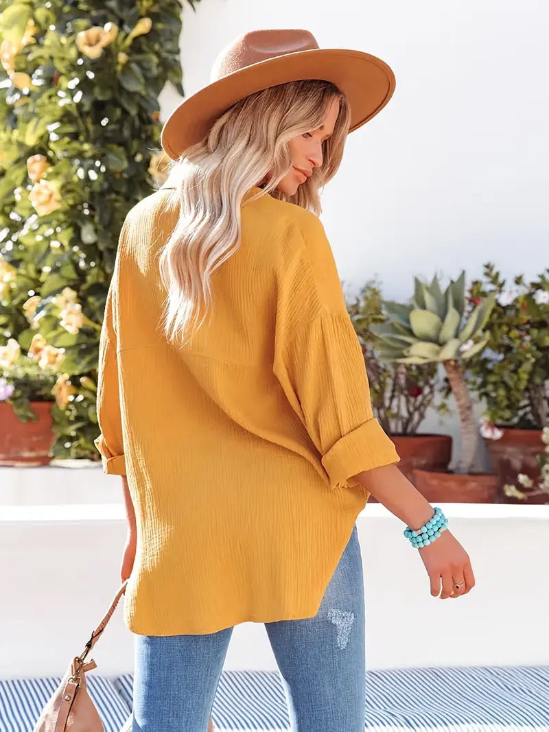 Women's Versatile V-Neck Blouse – Yellow