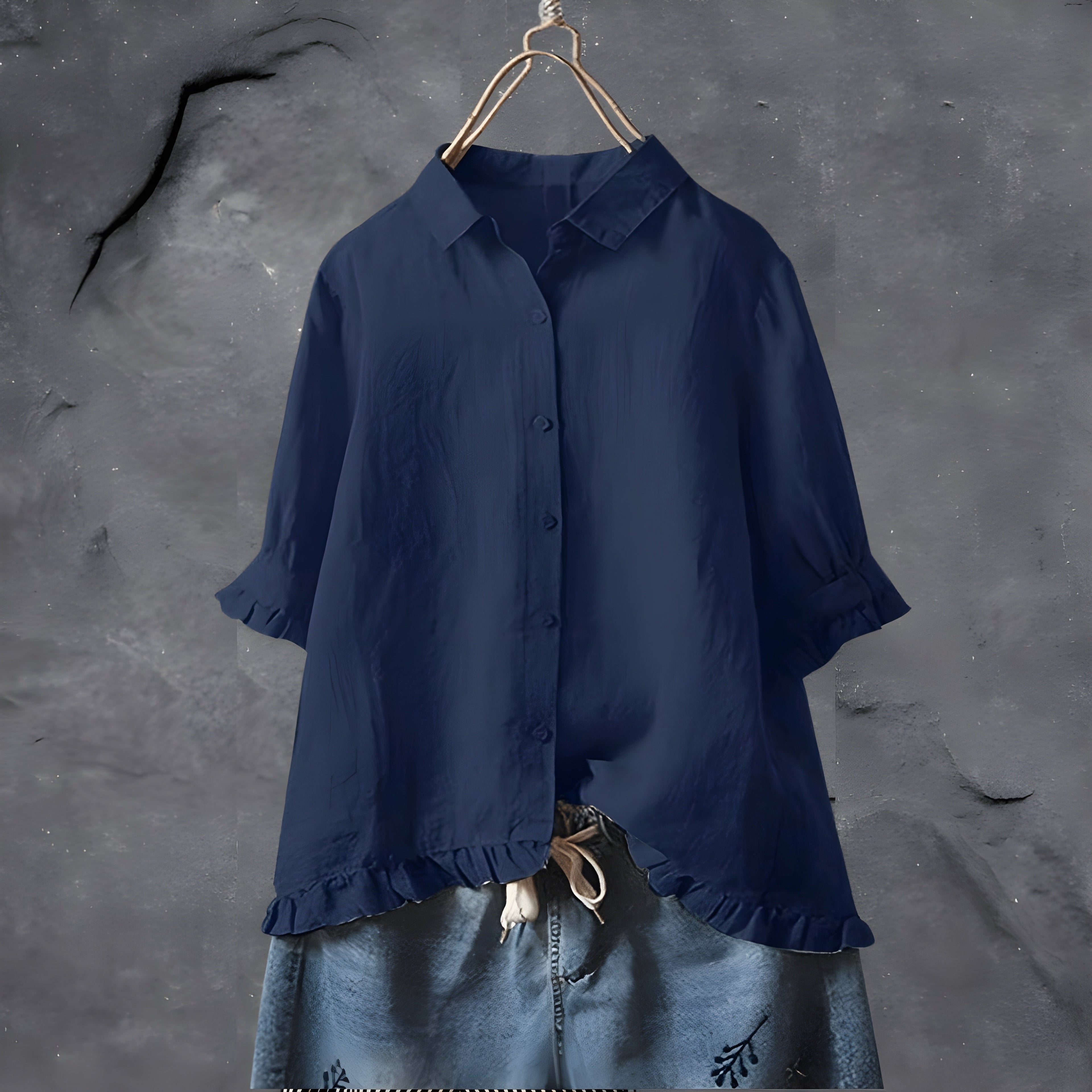 Women's Ruffle Trim Blouse – Navy
