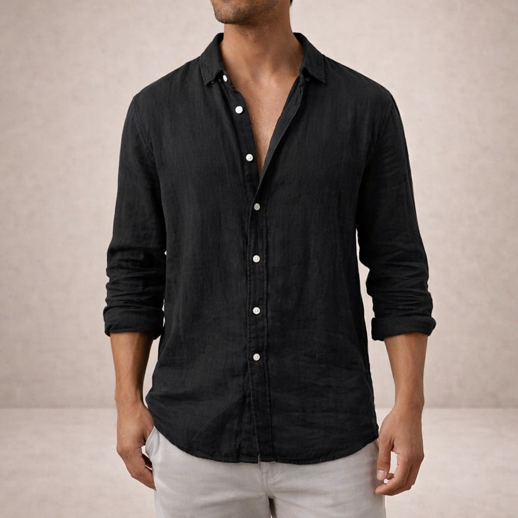 Men's Linen Open Collar Shirt