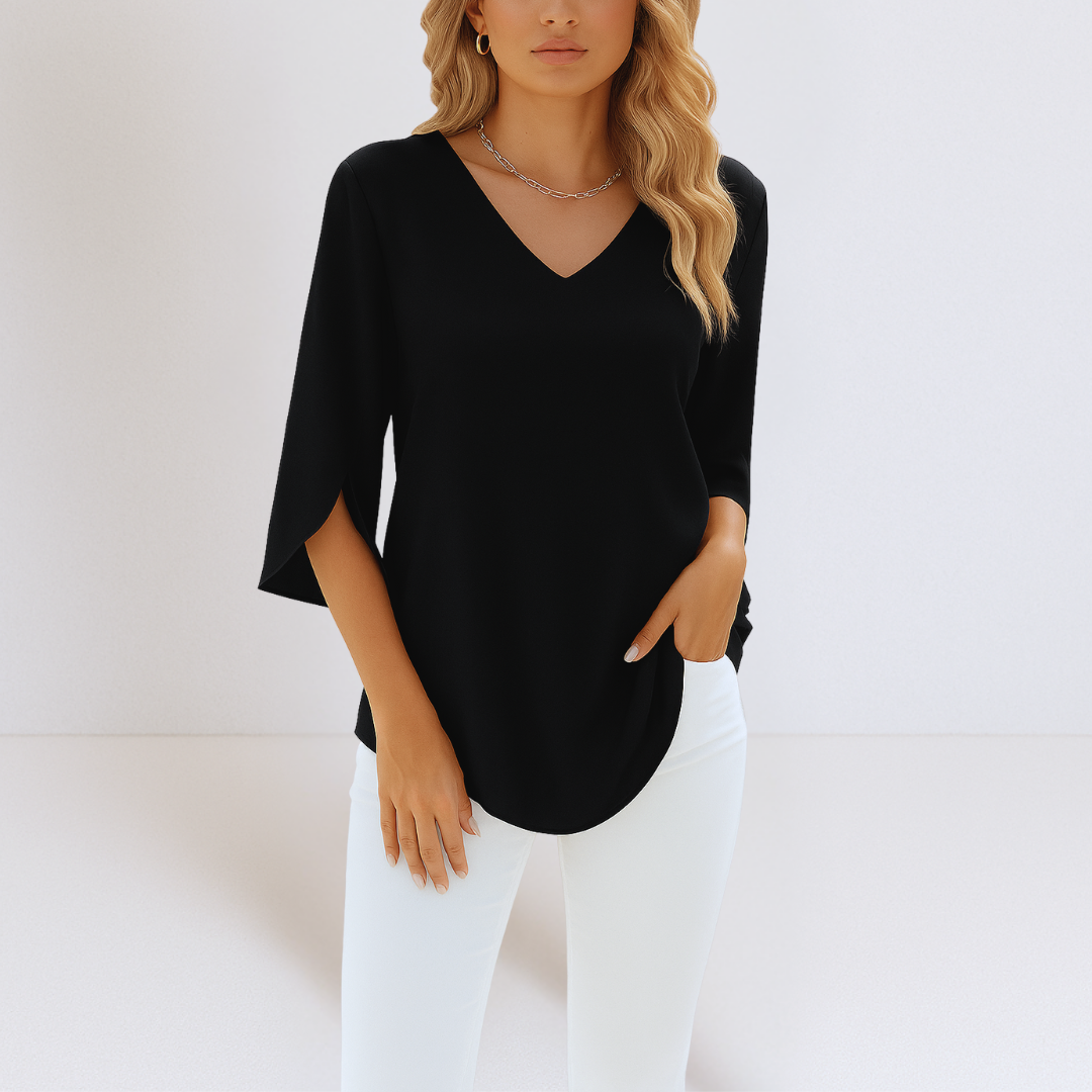 V-Neck Split Sleeve Blouse – Blue