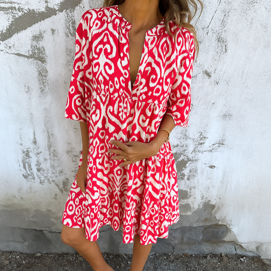 Elegant V-Neck Dress – Pink