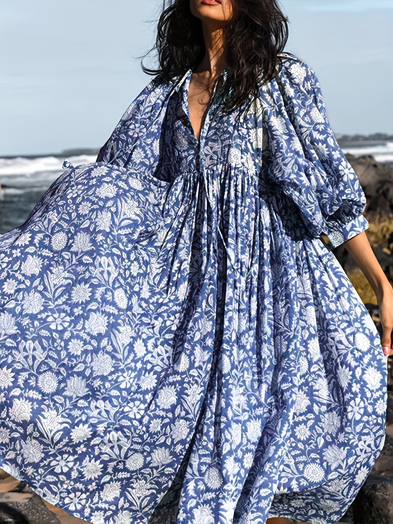 Floral V-Neck Midi Dress