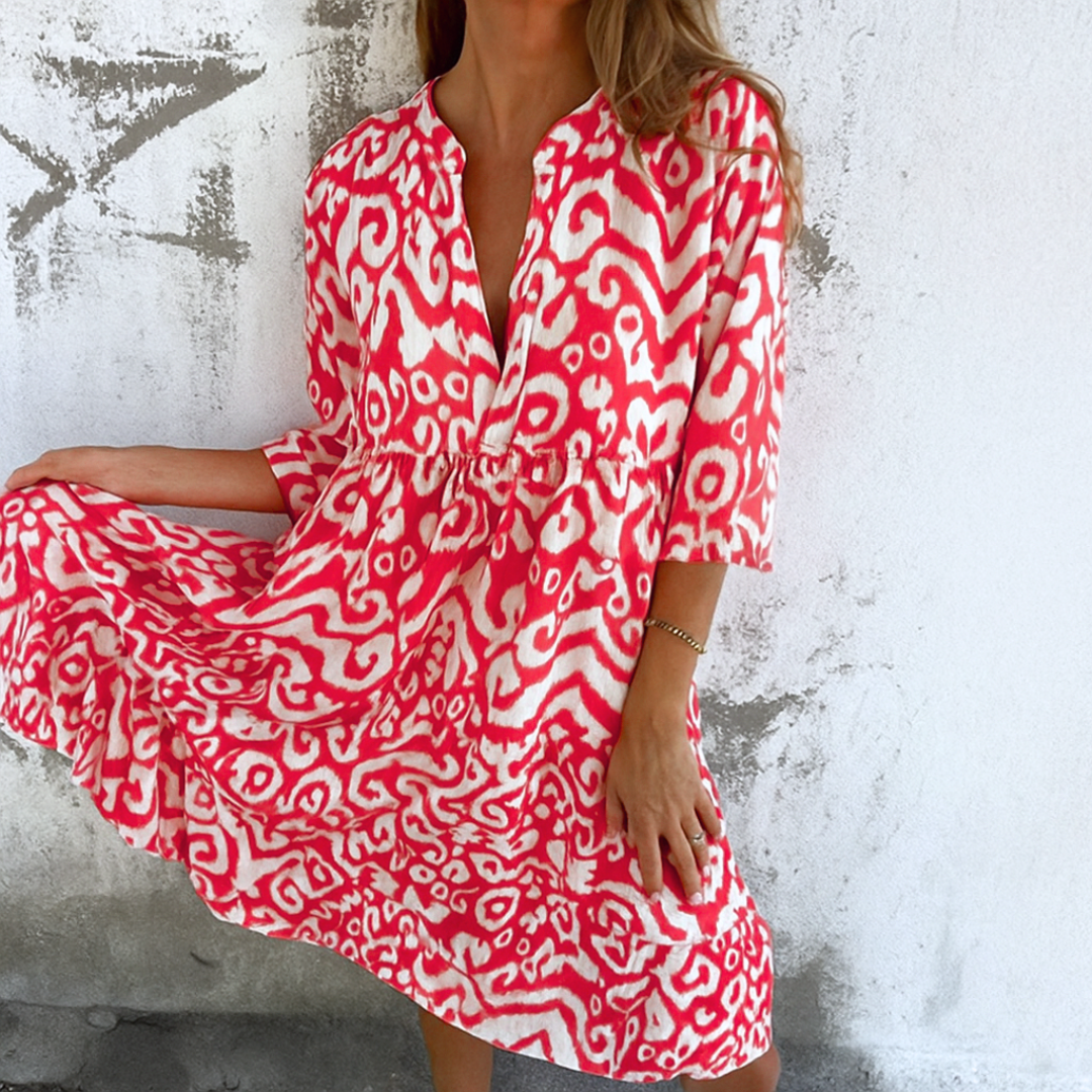 Elegant V-Neck Dress – Pink