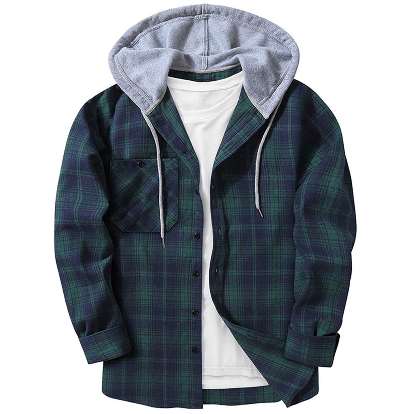 Casual Hooded Check Shirt – Blue
