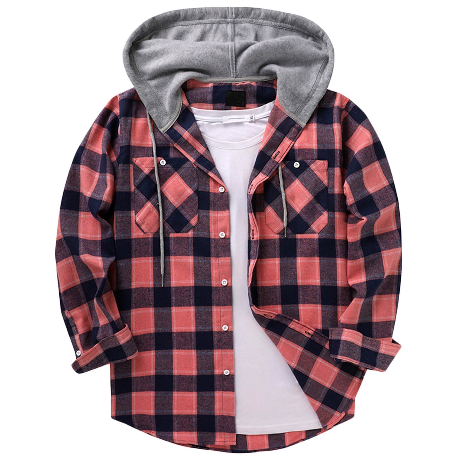Casual Hooded Check Shirt – Blue