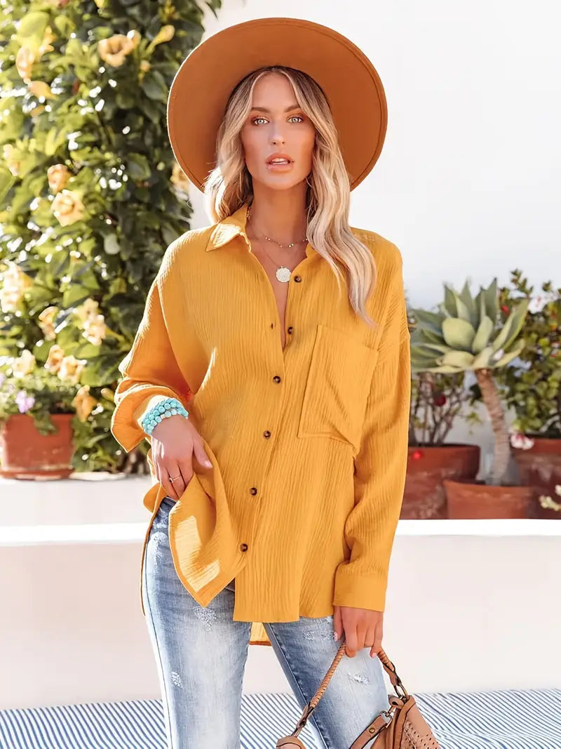 Women's Versatile V-Neck Blouse – Yellow
