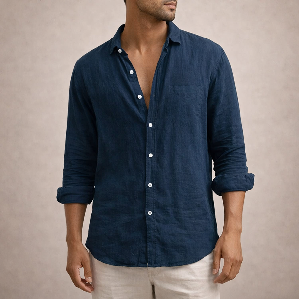 Men's Linen Open Collar Shirt