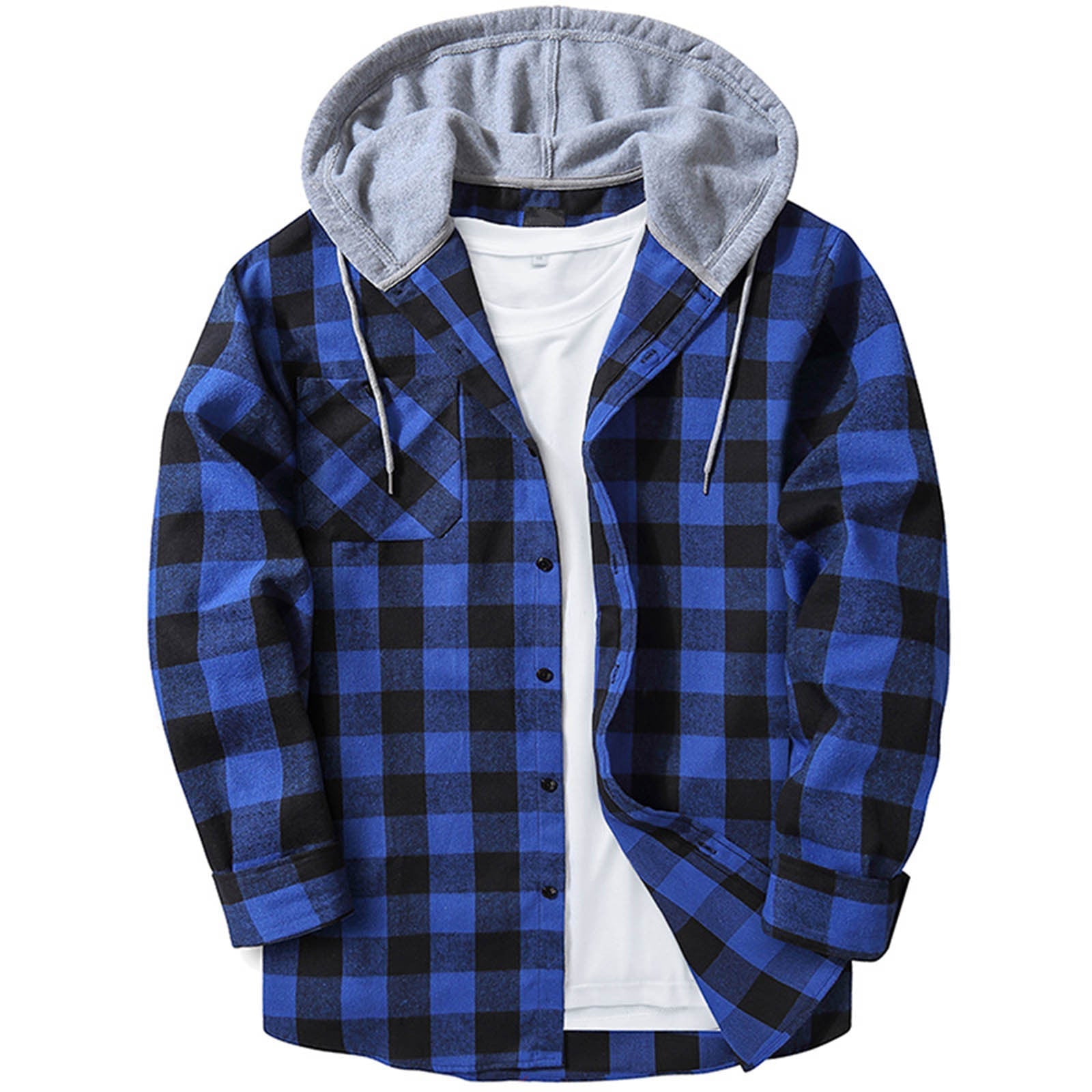 Casual Hooded Check Shirt – Blue