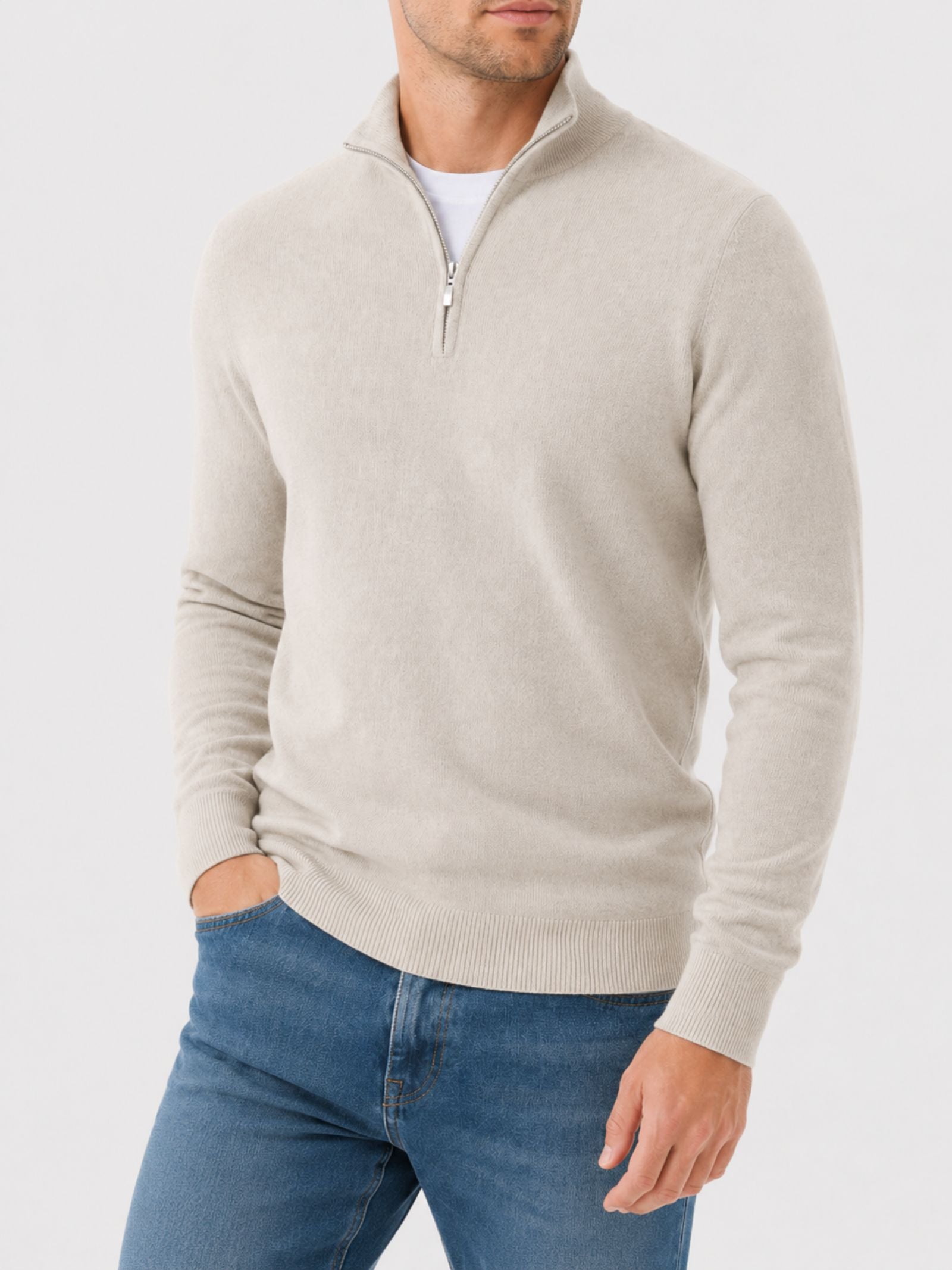 Men's Merino V-Neck Zip Sweater