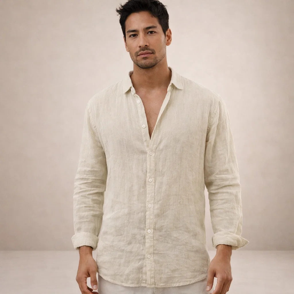 Men's Linen Open Collar Shirt