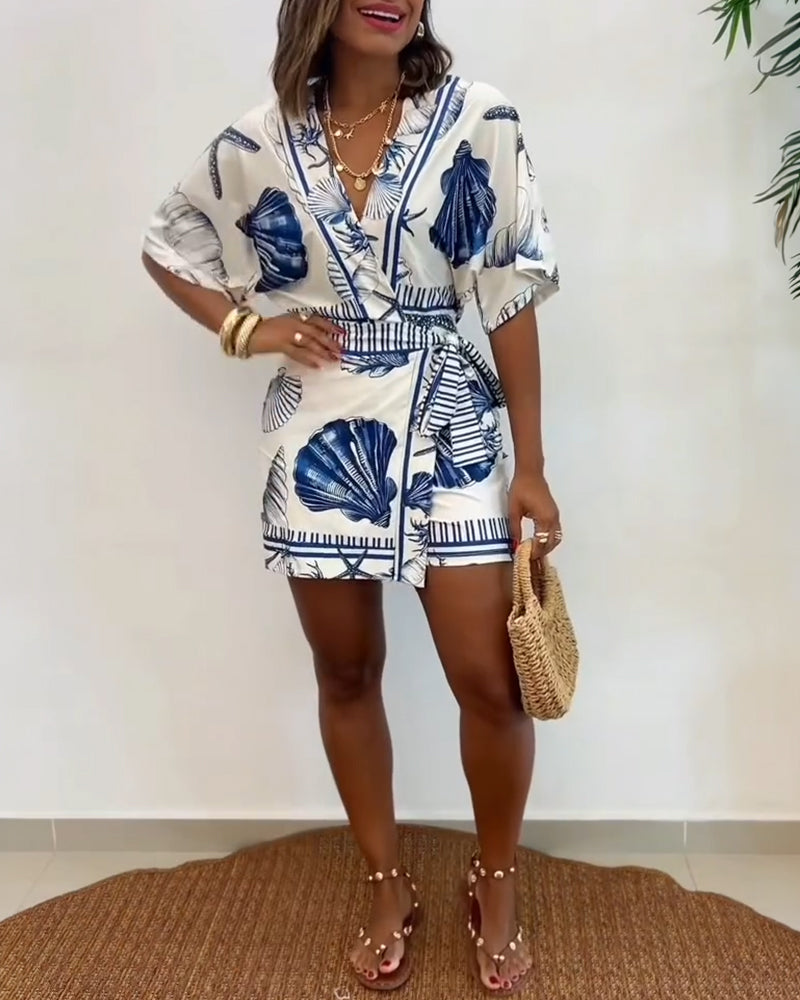 Women's Seashell Print Wrap Romper