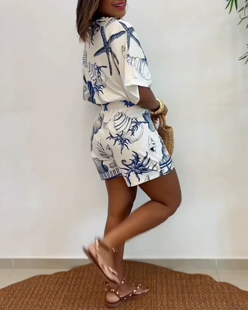 Women's Seashell Print Wrap Romper