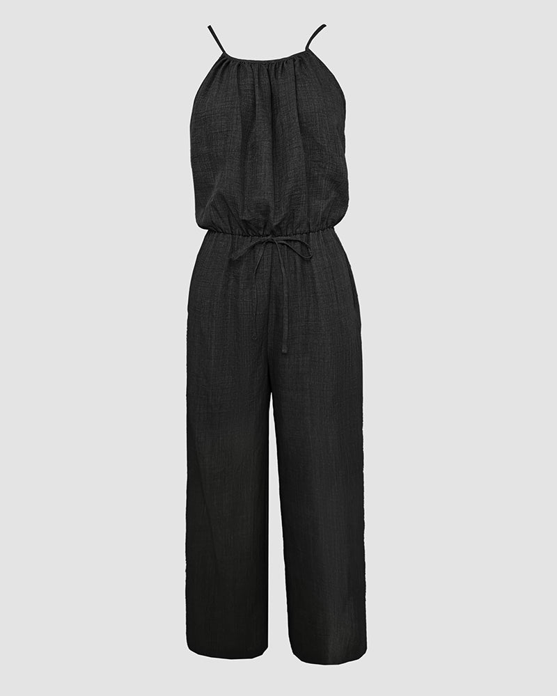 Women's Spaghetti Strap Drawstring Jumpsuit