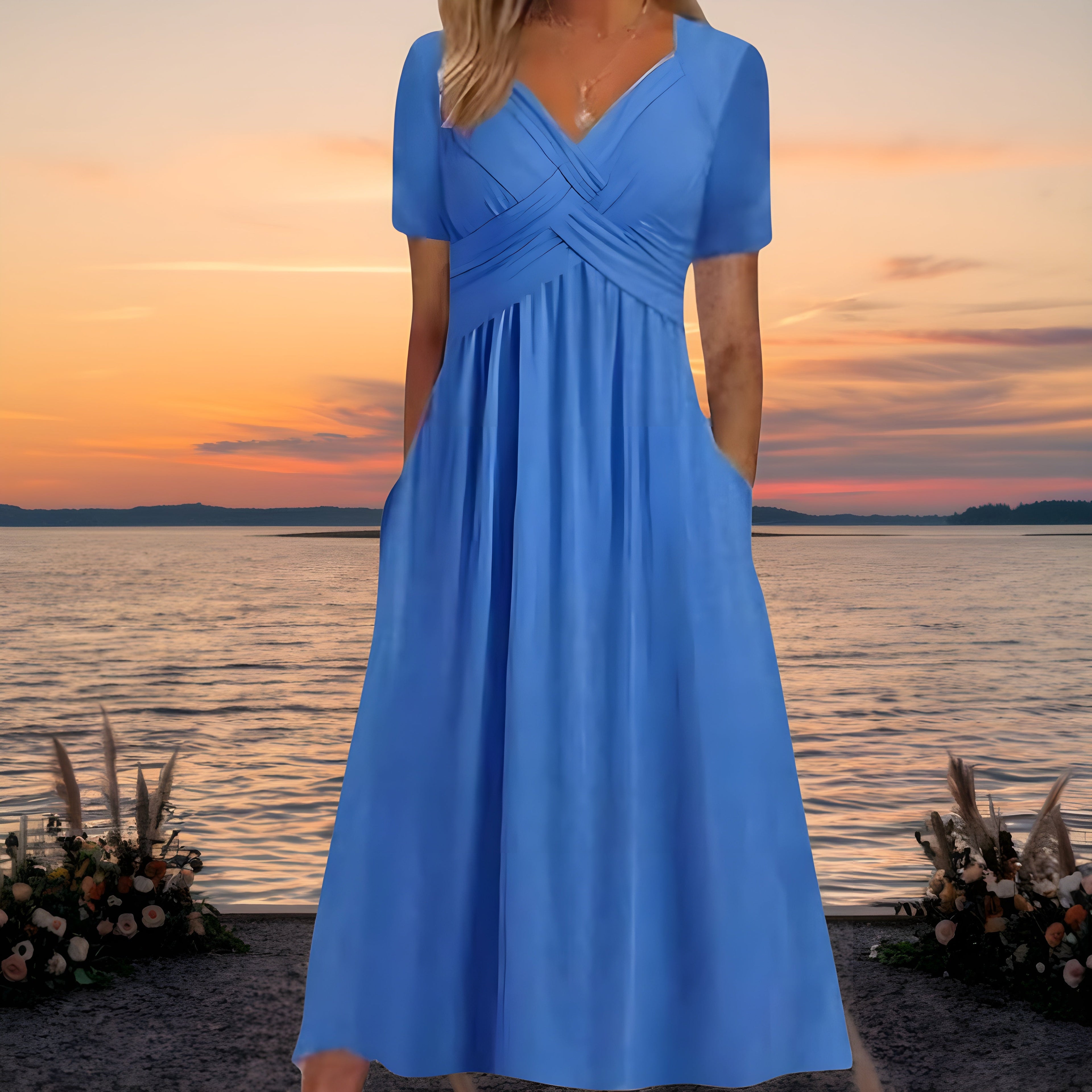Women's Elegant Flattering Dress – Blue