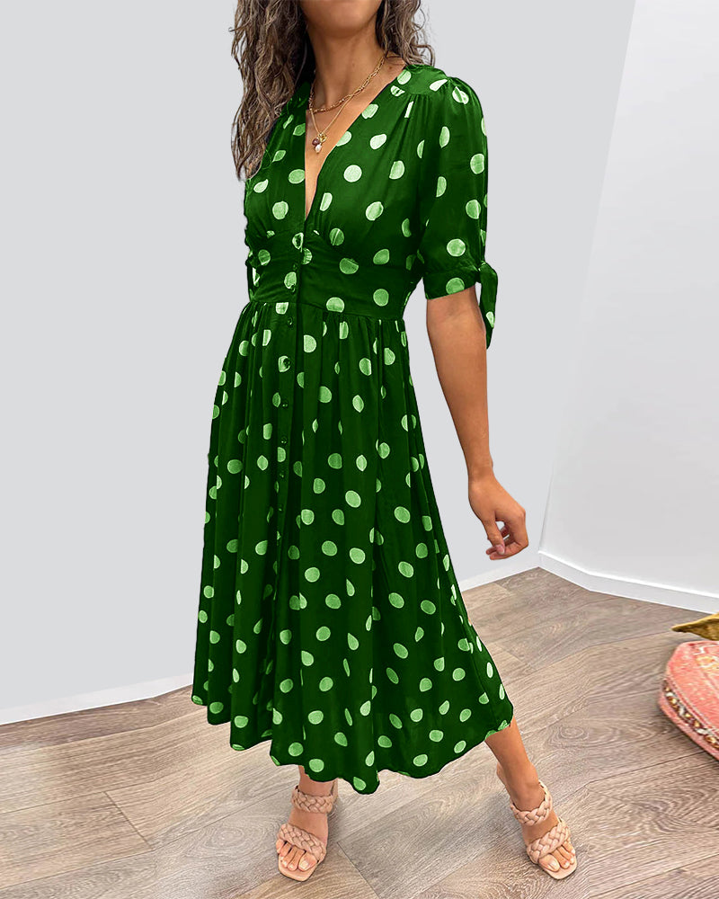 Women's Polka Dot V-Neck Midi Dress