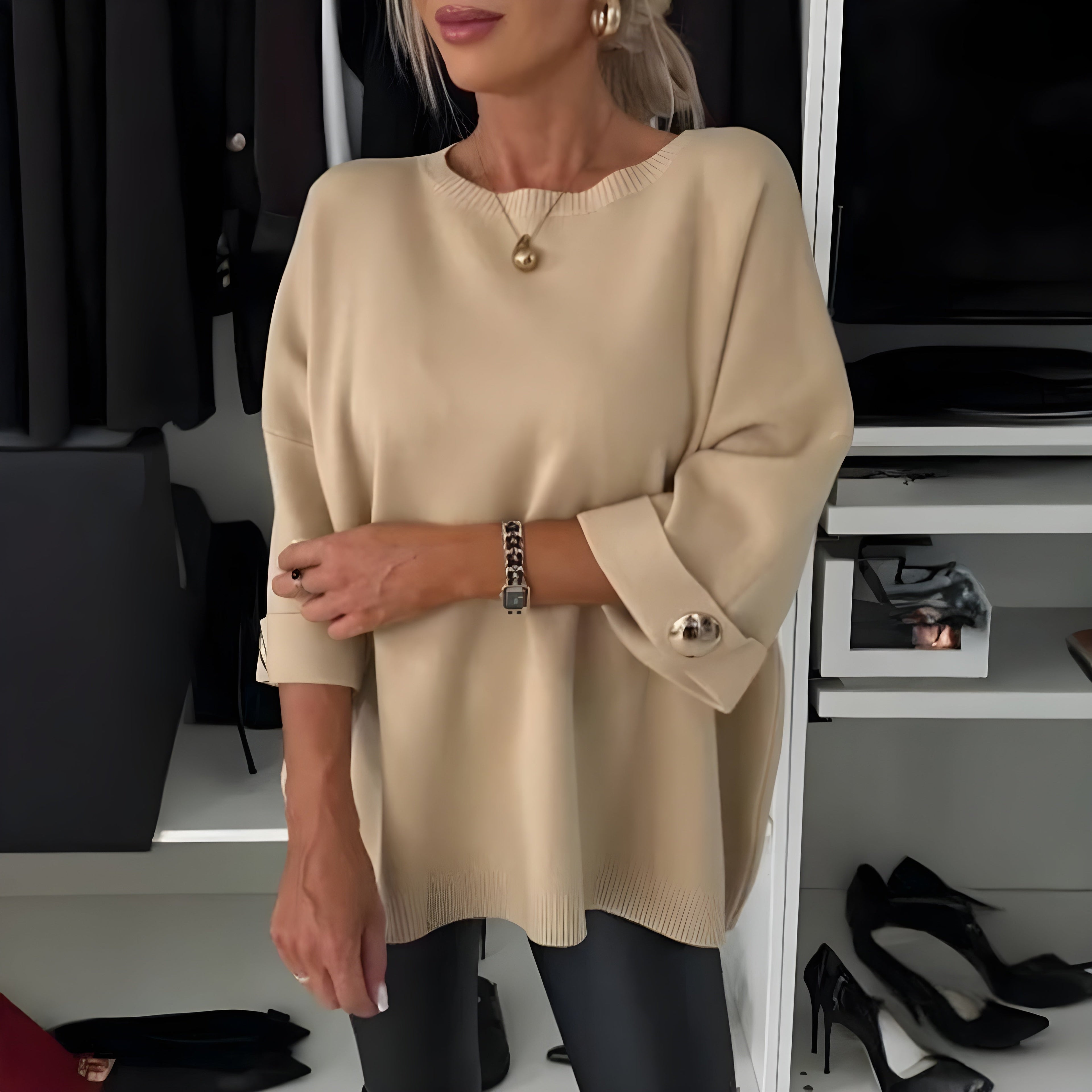 Women's Ribbed Knit 3/4 Sleeve Top