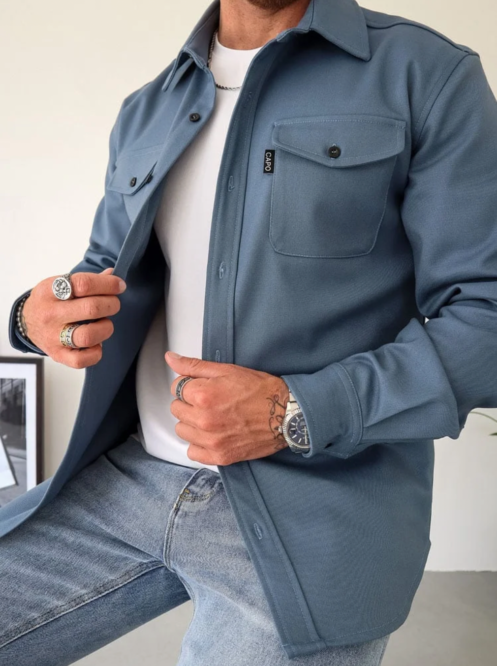Men's Shirt Jacket with Chest Pockets