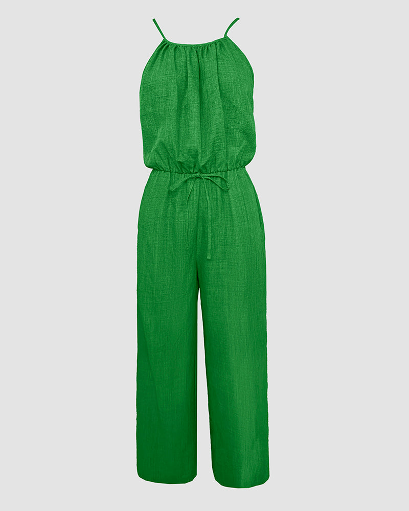 Women's Spaghetti Strap Drawstring Jumpsuit