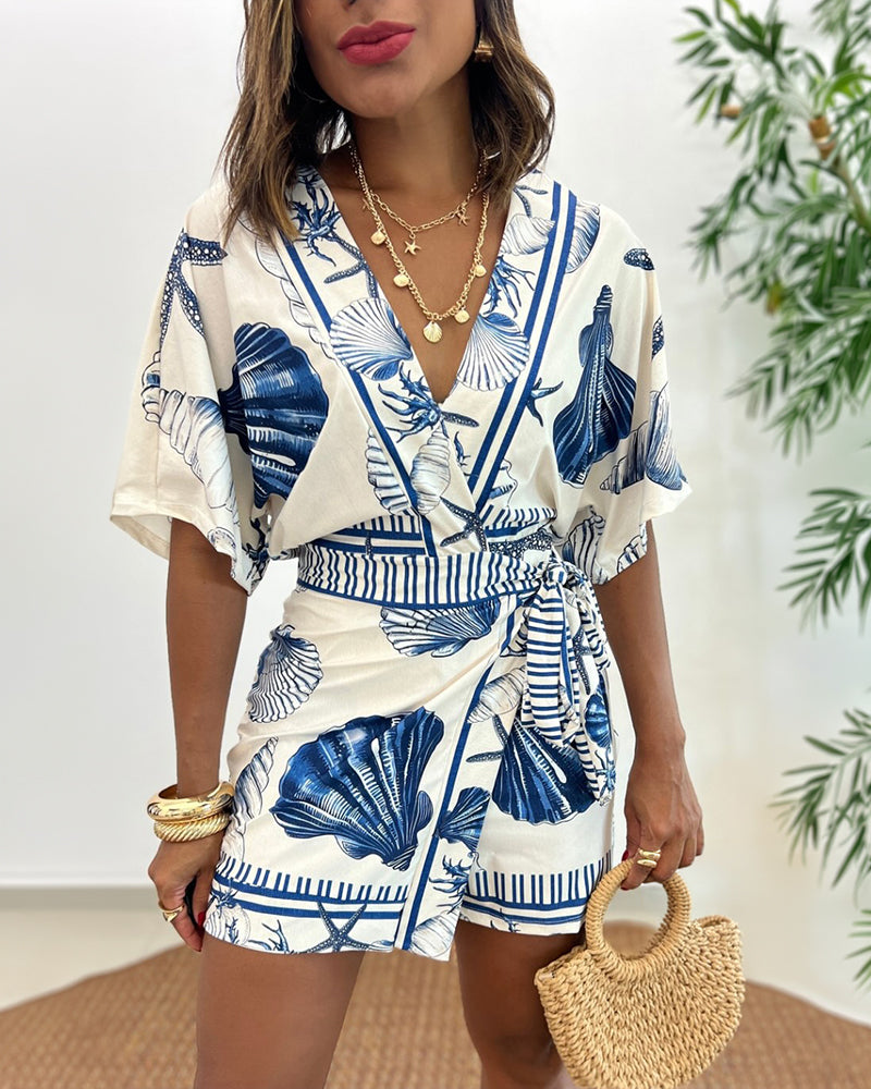 Women's Seashell Print Wrap Romper