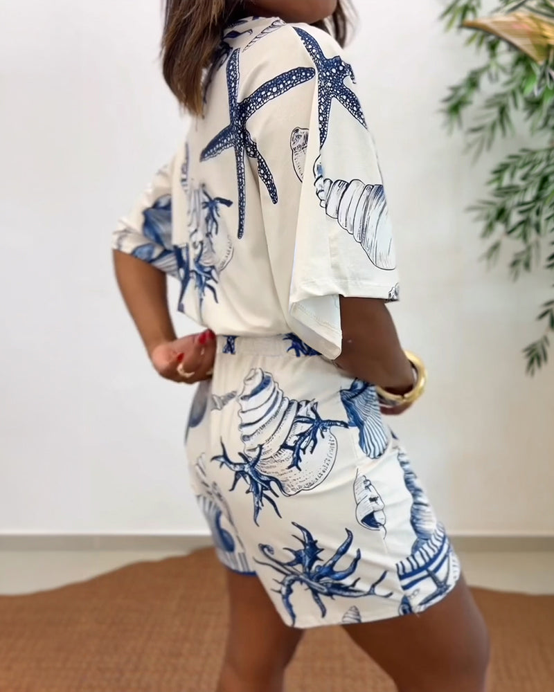 Women's Seashell Print Wrap Romper