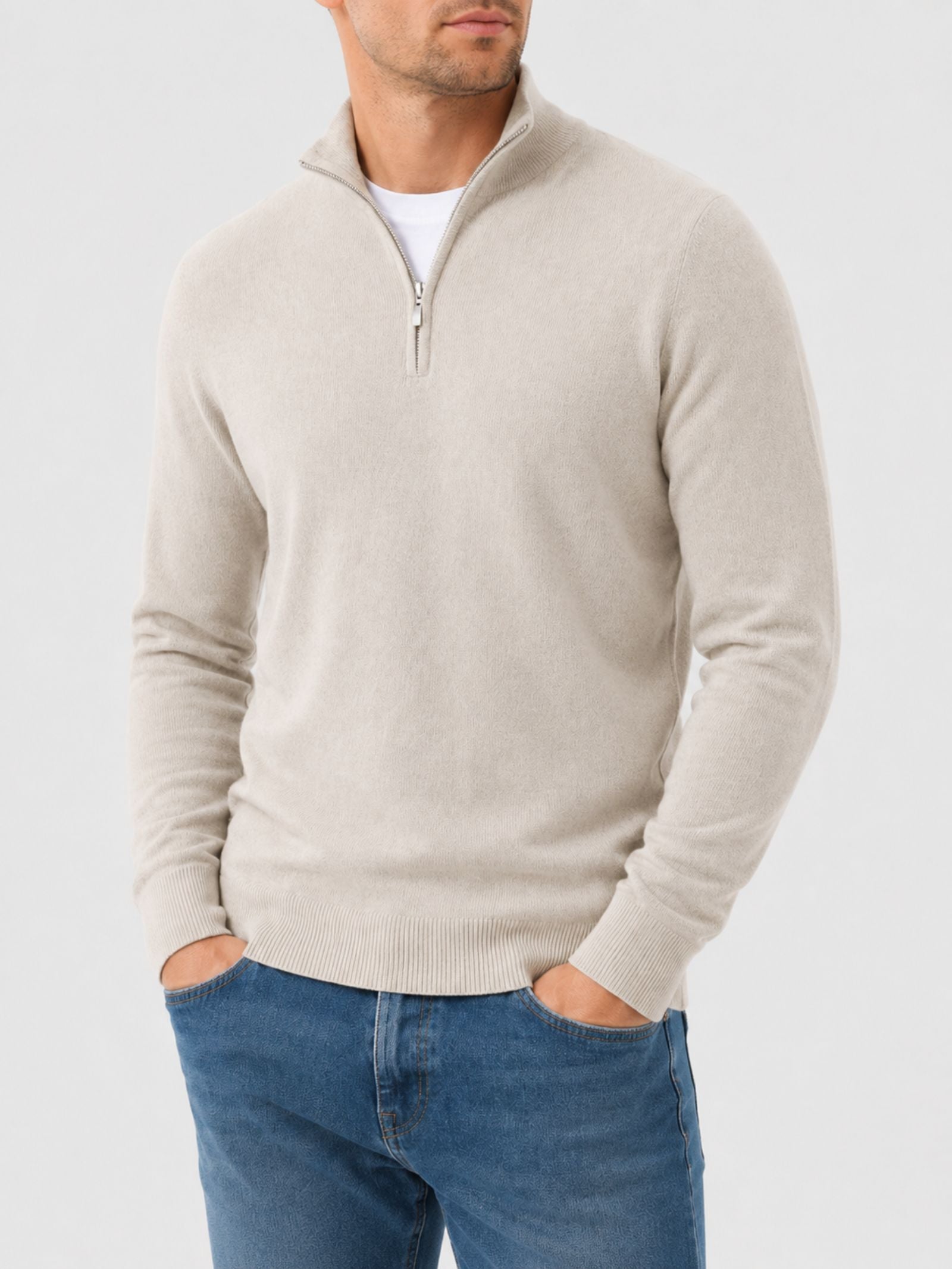 Men's Merino V-Neck Zip Sweater