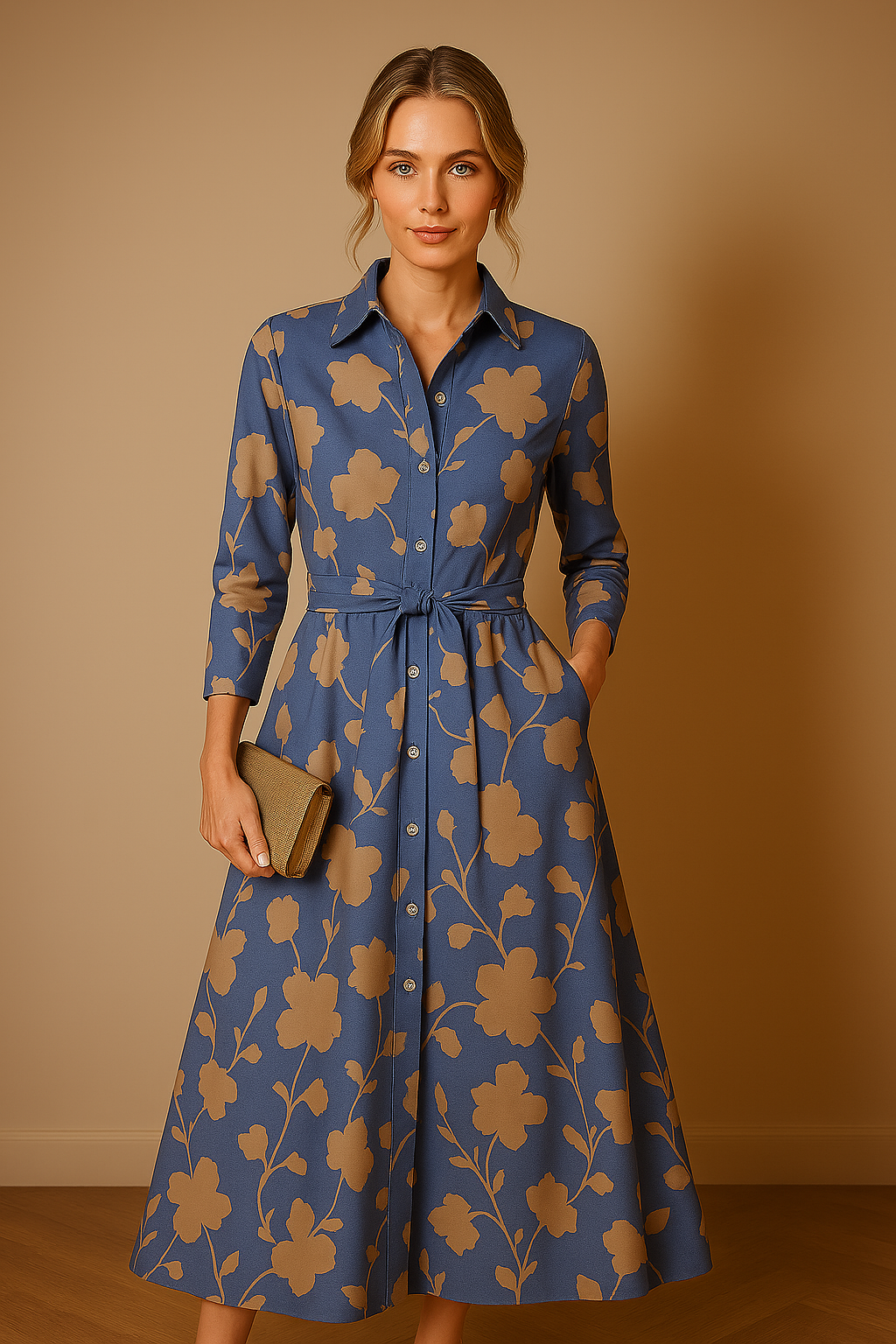 Women's Classic Shirt Dress – Blue/Gold