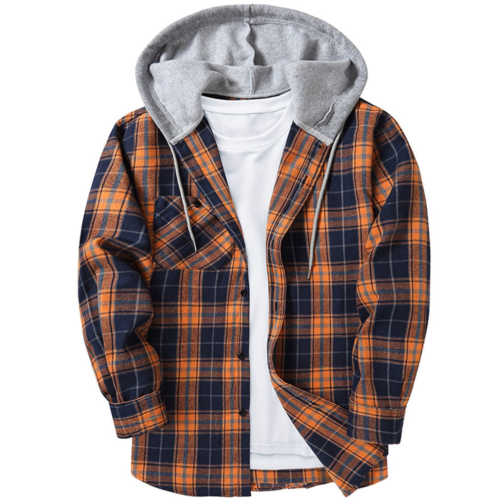 Casual Hooded Check Shirt – Blue