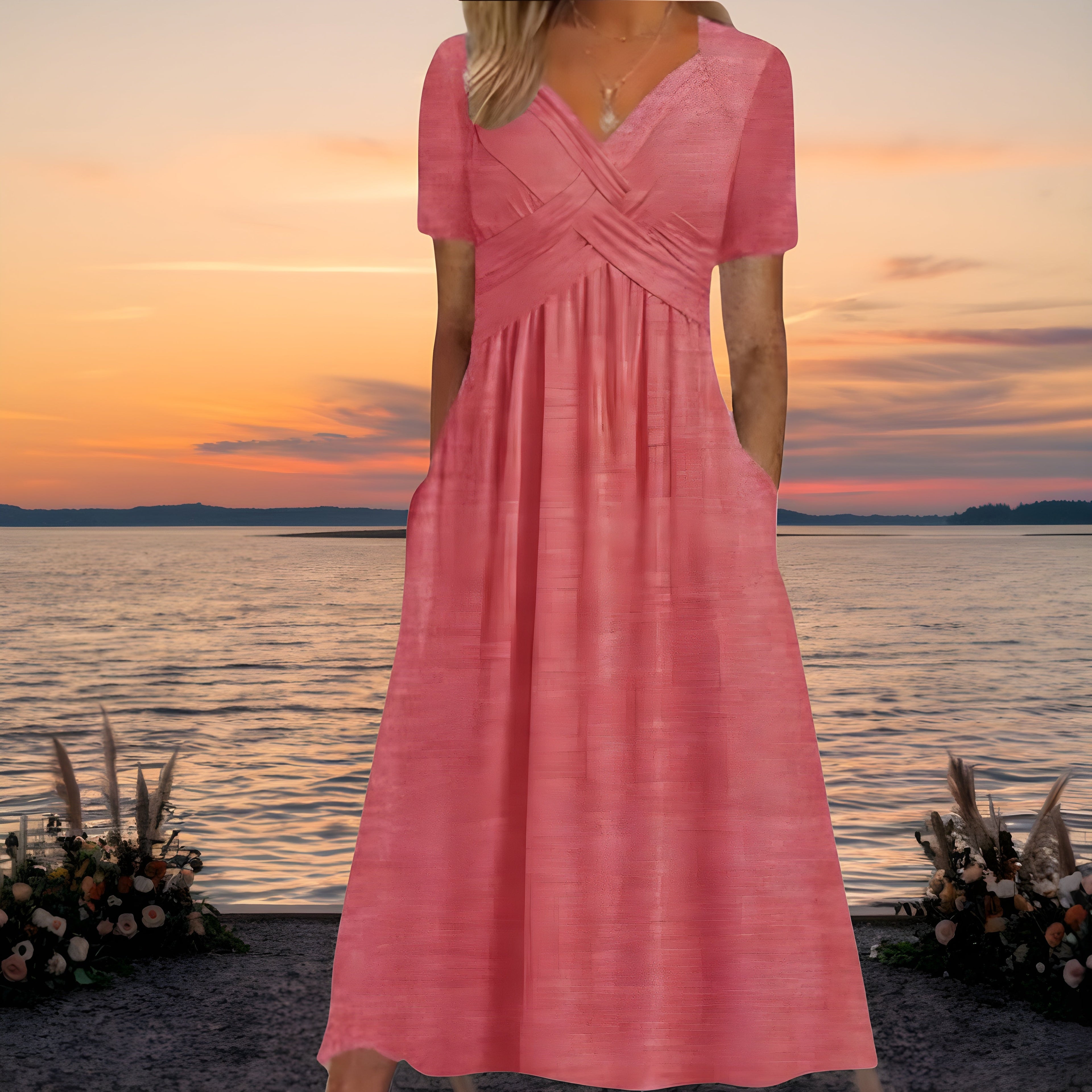 Women's Elegant Flattering Dress – Pink