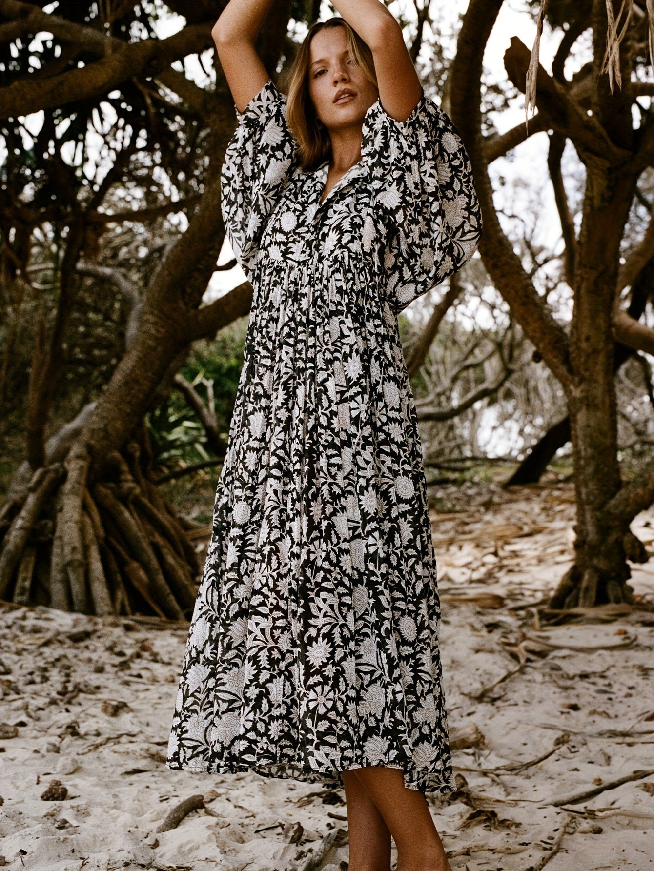 Floral V-Neck Midi Dress