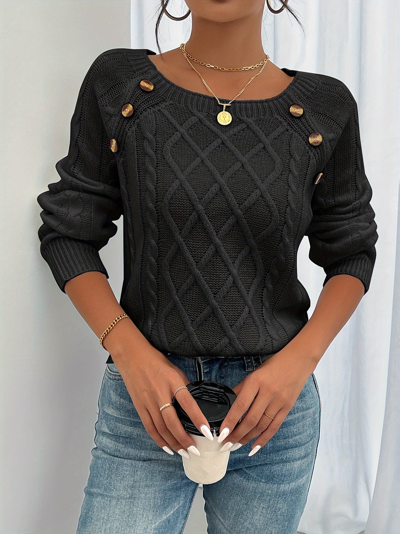 Women's Cable Knit Button Sweater
