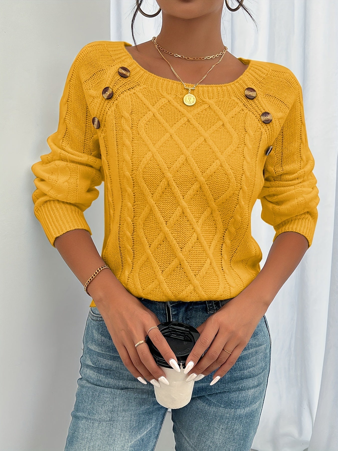 Women's Cable Knit Button Sweater