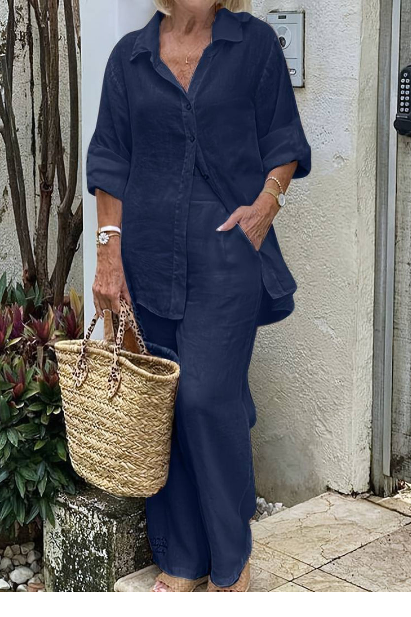 Women's Linen-Blend Two-Tone Set