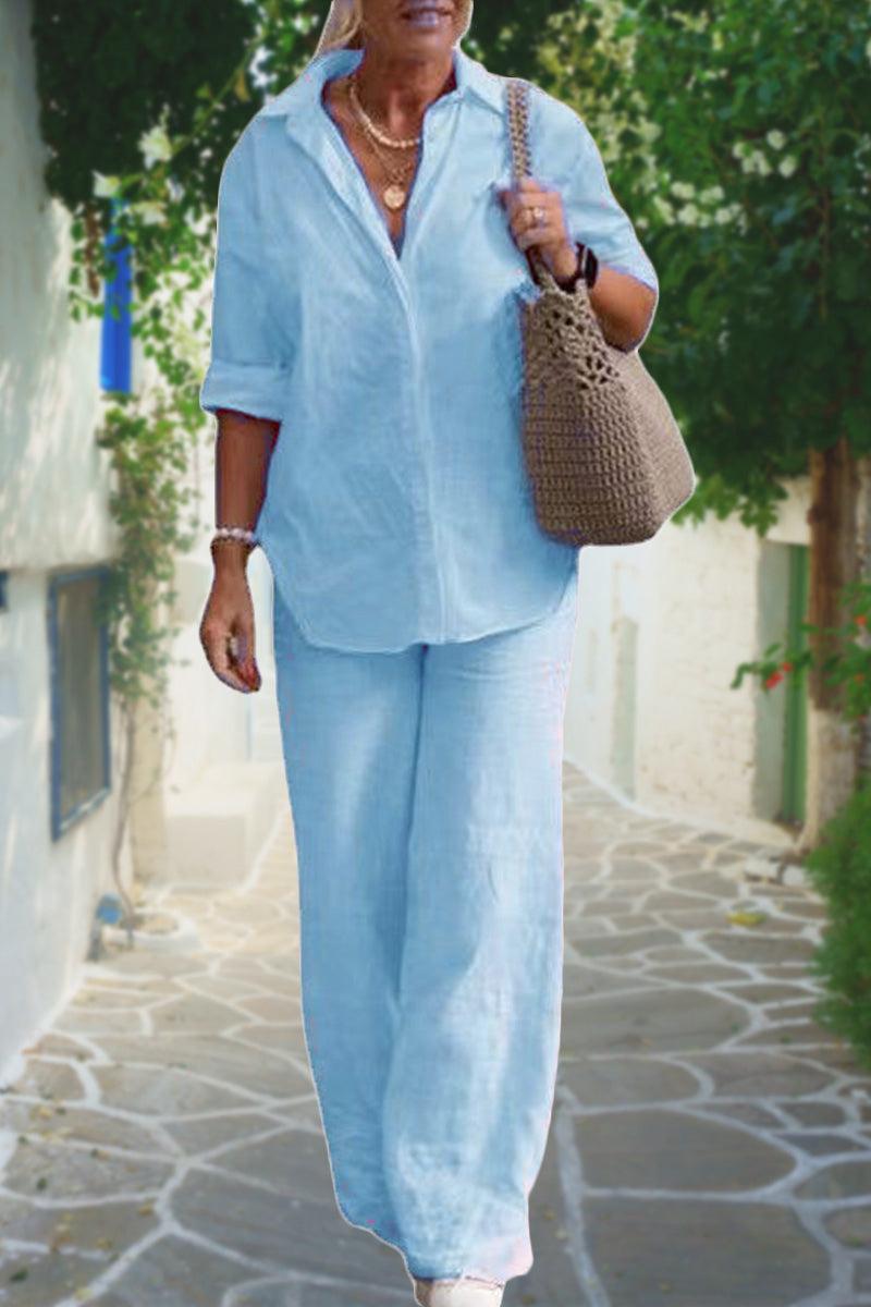 Women's Linen-Blend Two-Tone Set