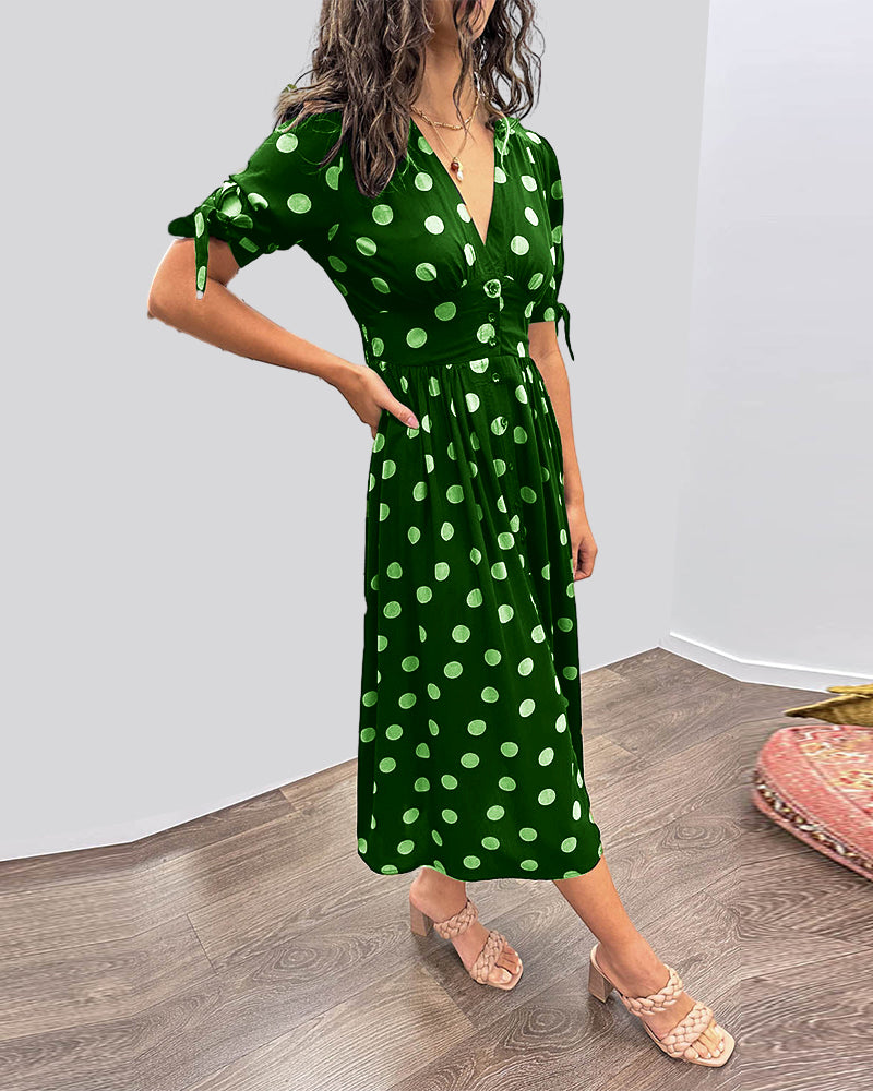 Women's Polka Dot V-Neck Midi Dress