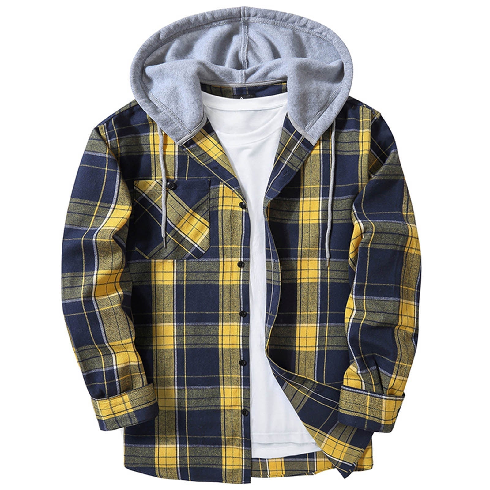 Casual Hooded Check Shirt – Blue