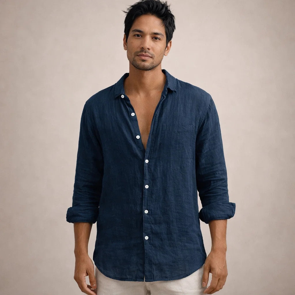 Men's Linen Open Collar Shirt
