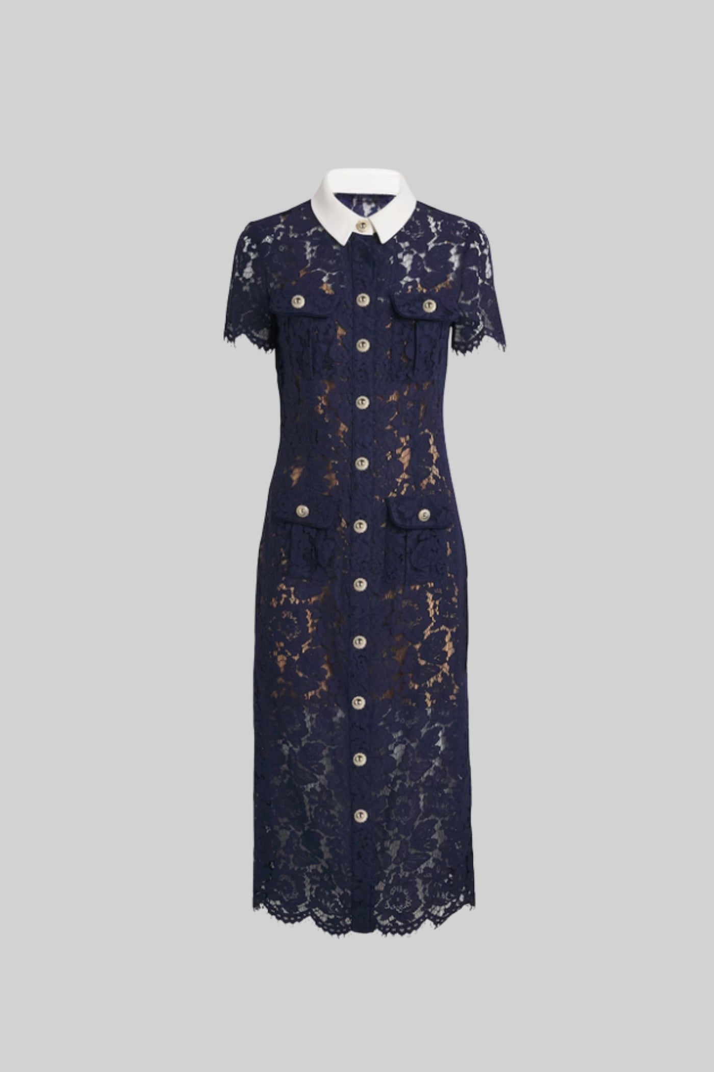 Women's Floral Lace Midi Dress – Navy