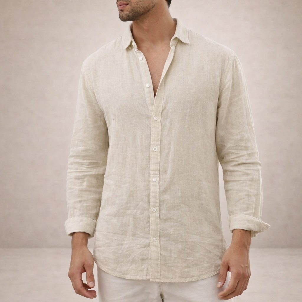 Men's Linen Open Collar Shirt