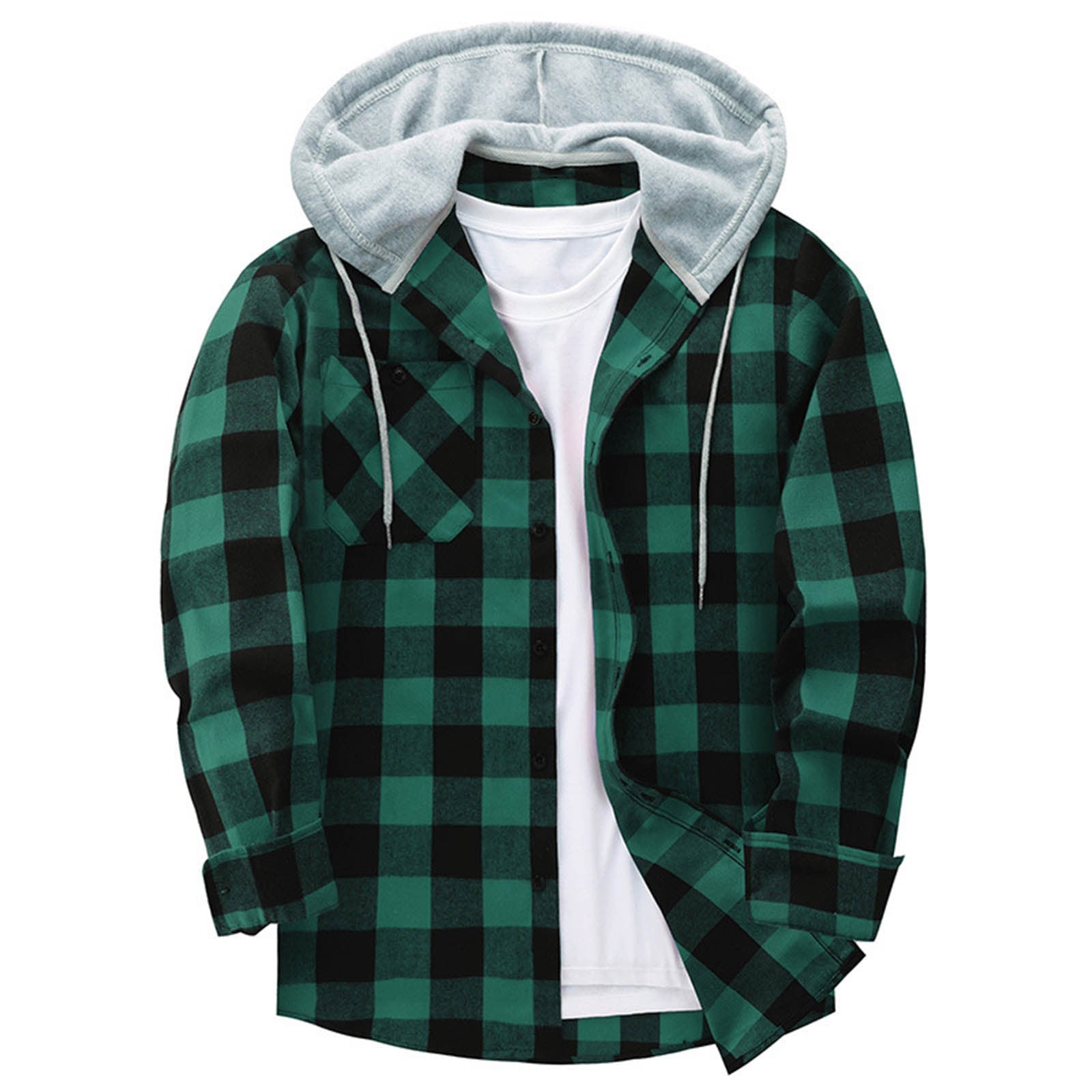 Casual Hooded Check Shirt – Blue