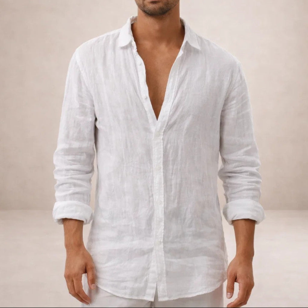 Men's Linen Open Collar Shirt