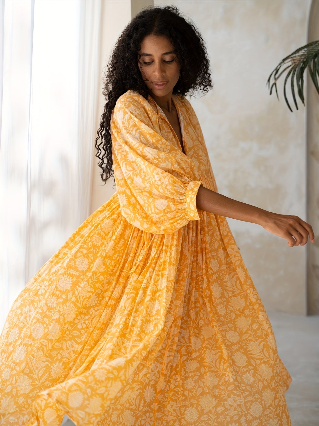 Floral V-Neck Midi Dress