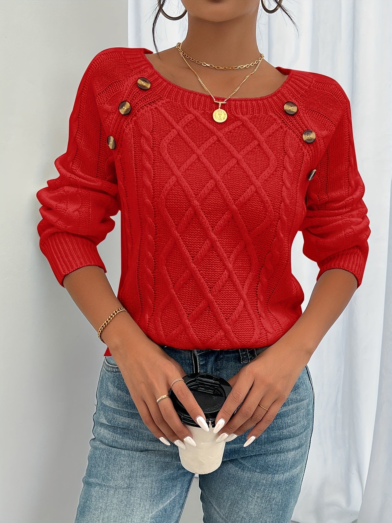 Women's Cable Knit Button Sweater
