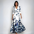 Women's Floral Maxi Dress – White/Blue