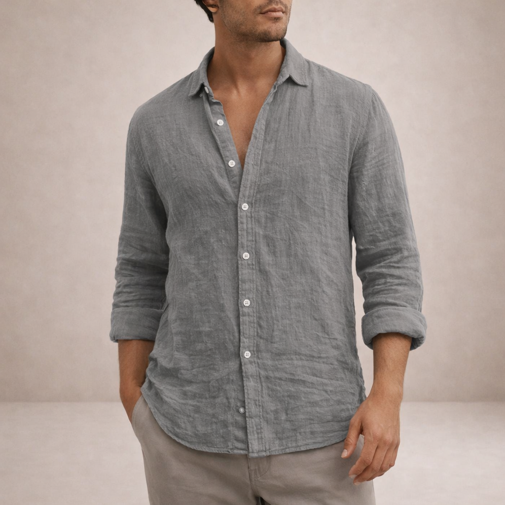 Men's Linen Open Collar Shirt