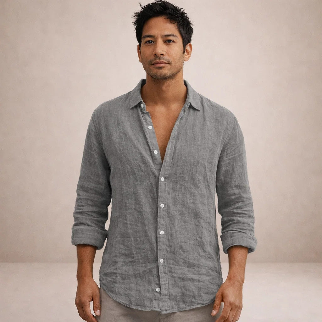 Men's Linen Open Collar Shirt