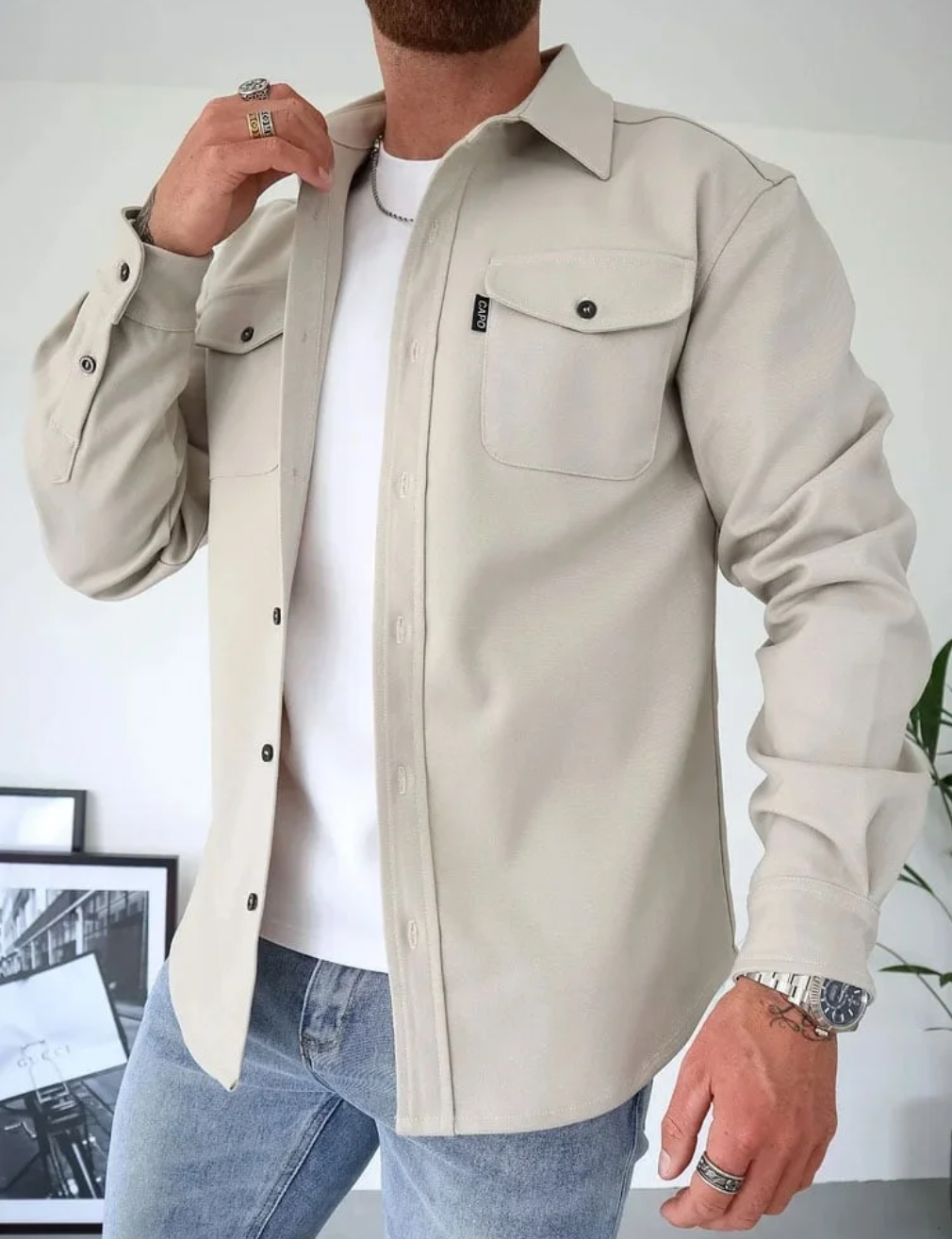 Men's Shirt Jacket with Chest Pockets