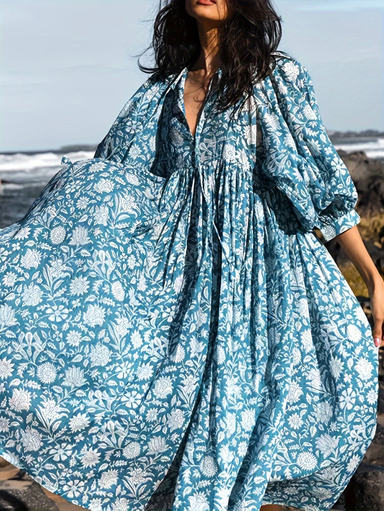 Floral V-Neck Midi Dress