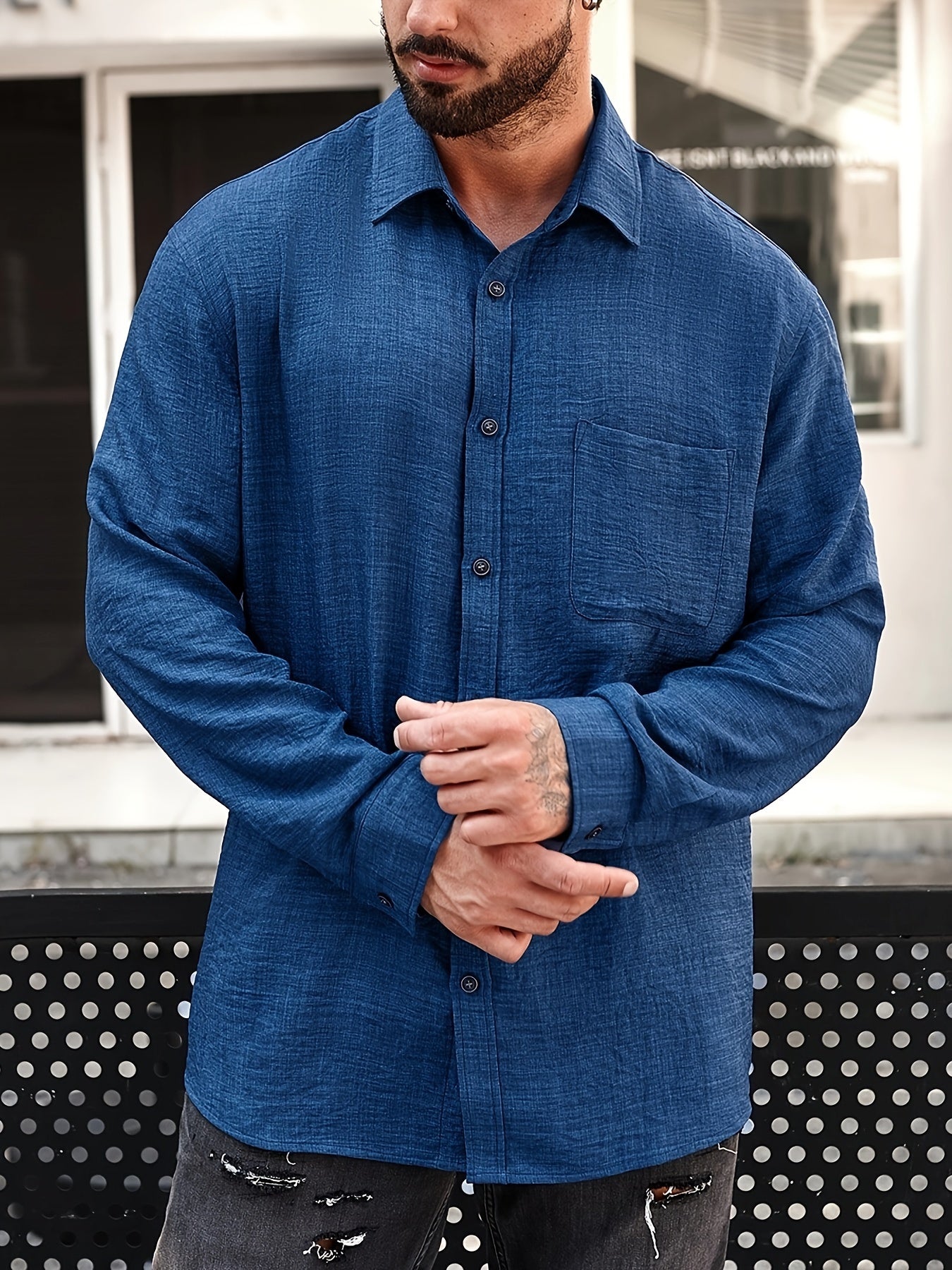Men's Casual Shirt – Blue (Extended Sizes)