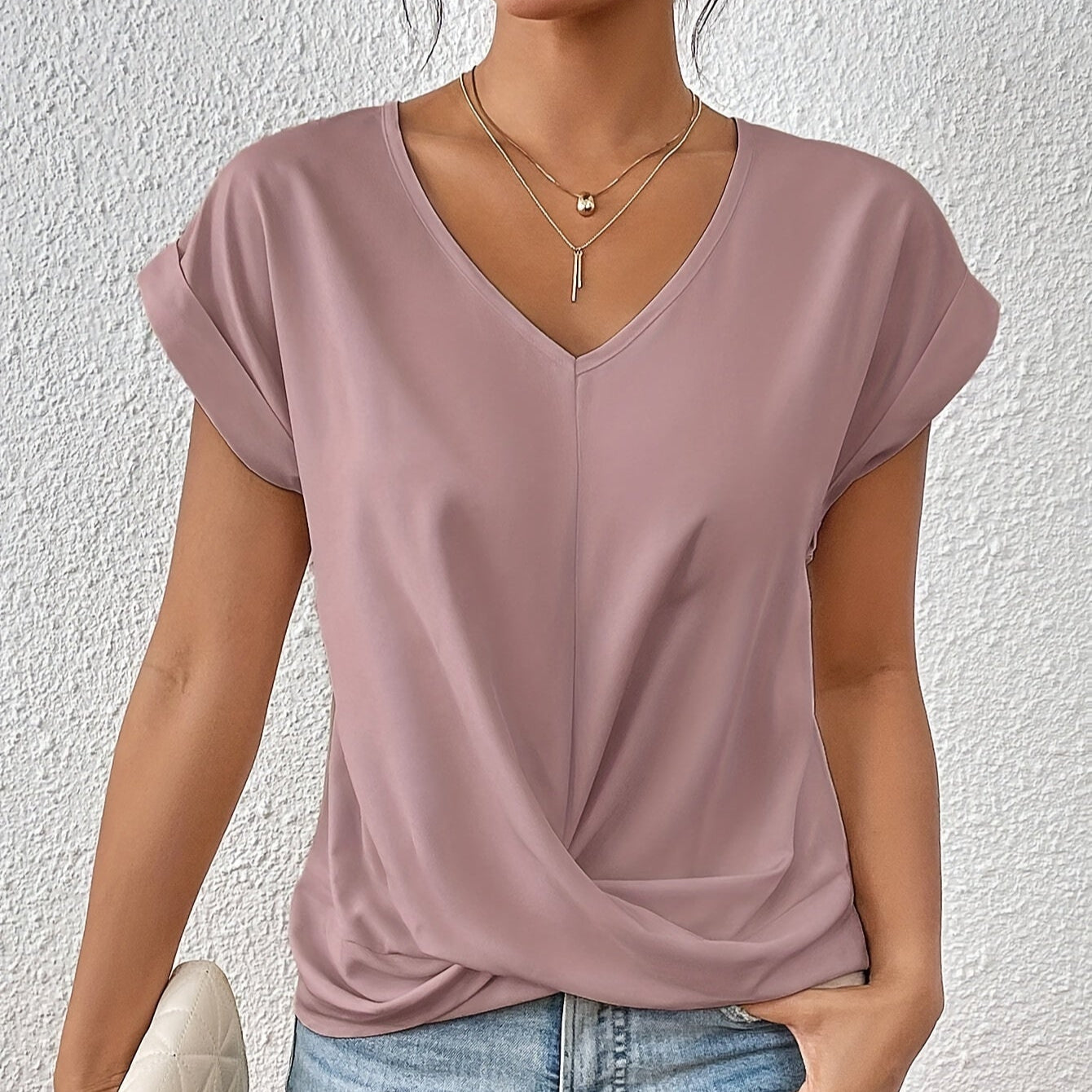 Chic V-Neck T-Shirt – Pink