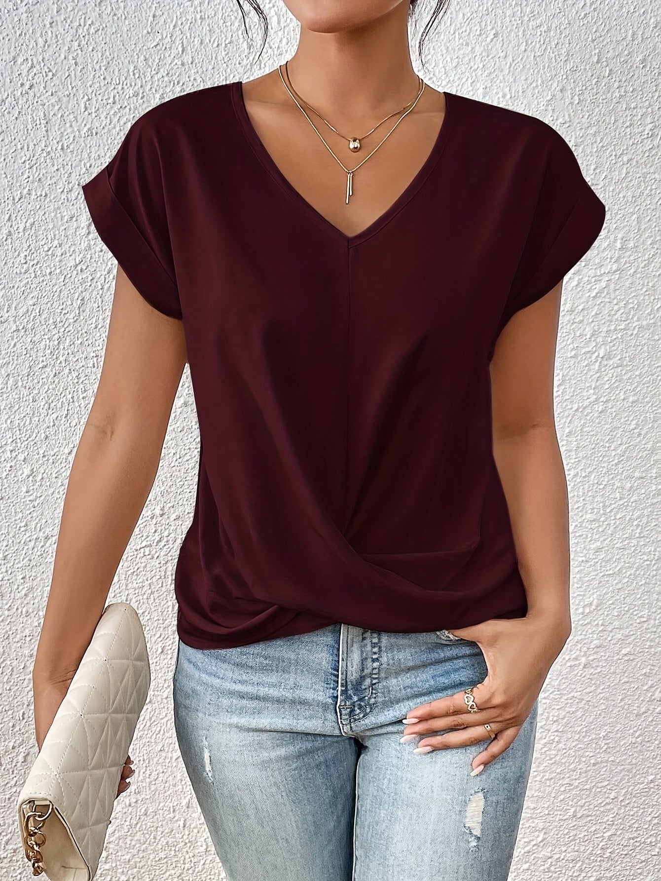 Chic V-Neck T-Shirt – Pink